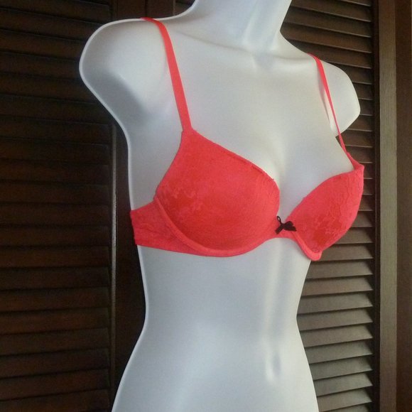 Xhilaration Neon Orange Push Up Bra, Lace, 32B - Picture 2 of 15